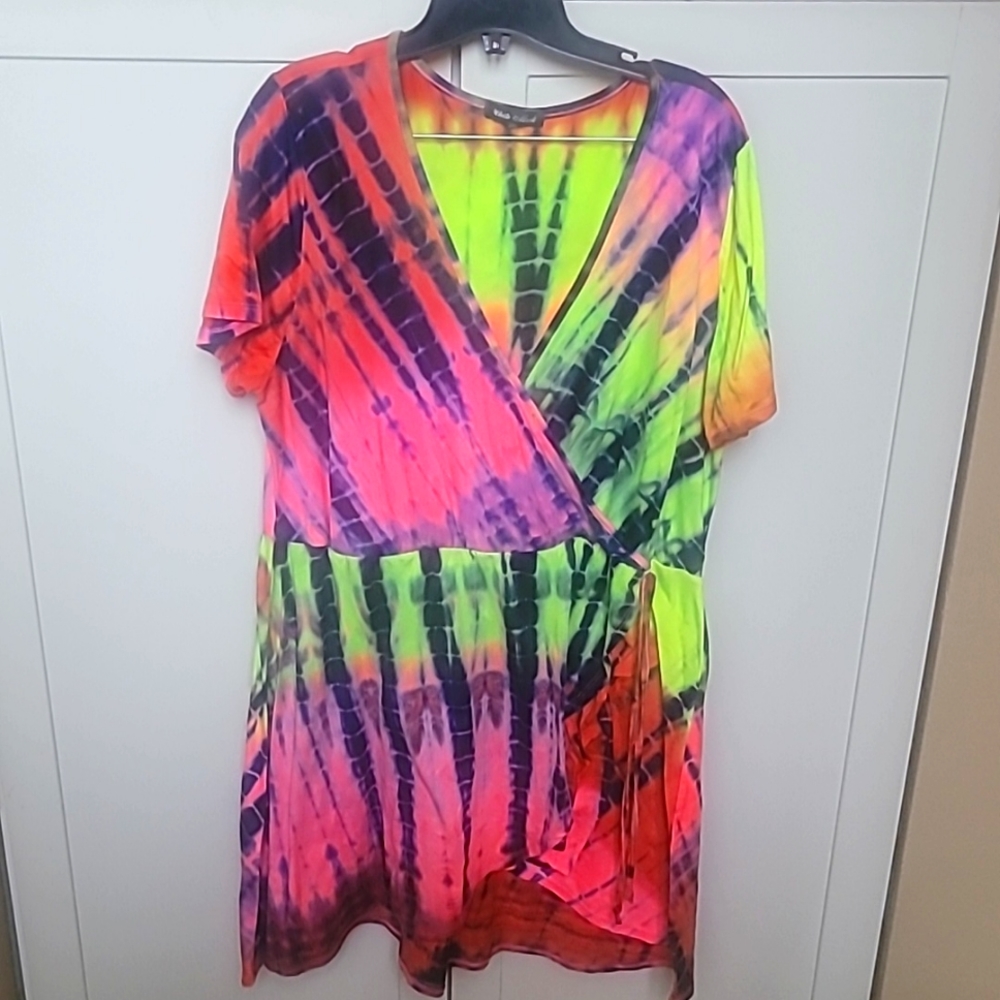 Tie Dye Plus Size Wrap Dress